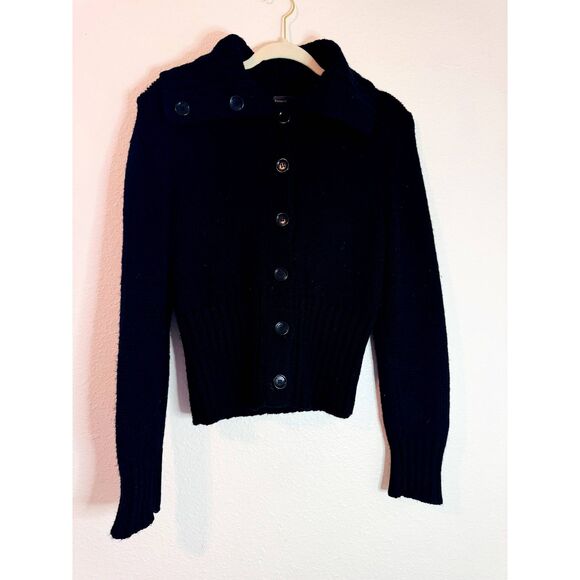 Banana Republic Crop Length 100% Wool Thick Knit Turtleneck Cardigan Sweater - Picture 2 of 4